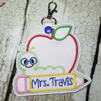 Apple with Worm Snap Tab Embroidery Design